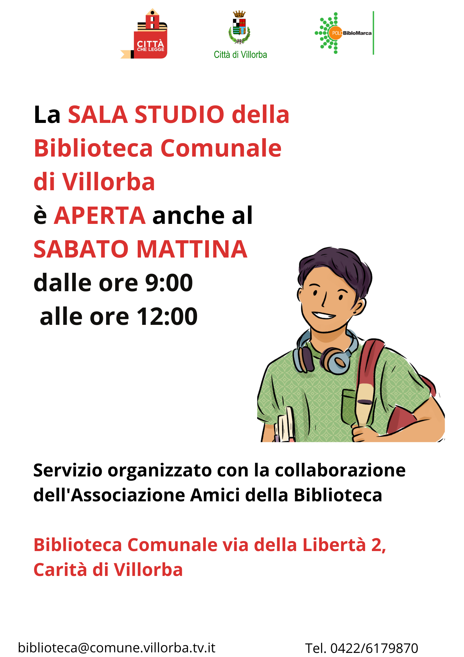 Apertura sala studio della Biblioteca Comunale a Carità